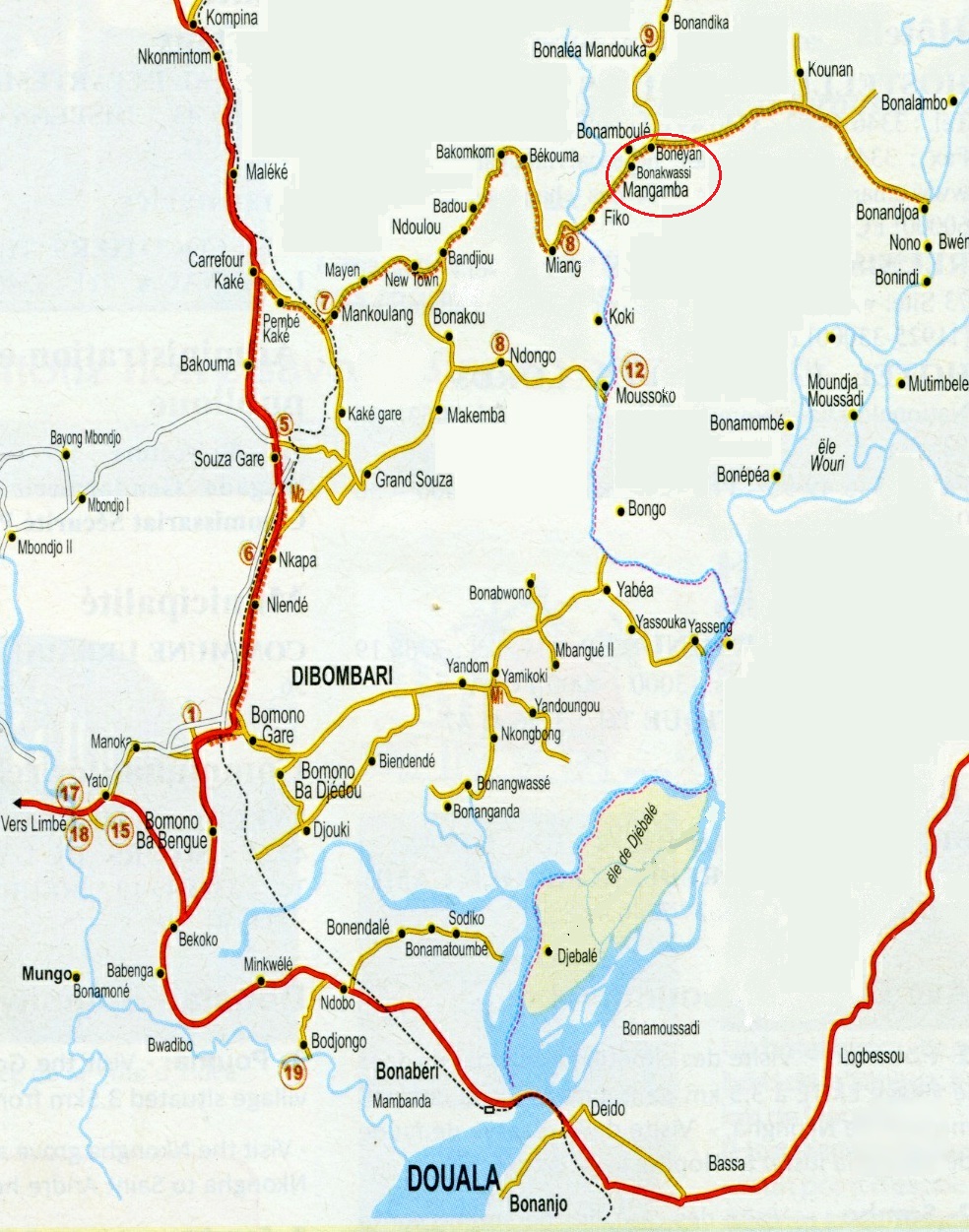 carte Mangamba-Douala